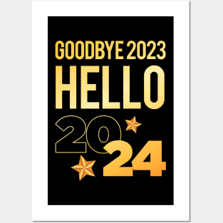 Goodbye 2023 Hello 2024 New Year Party Posters and Art